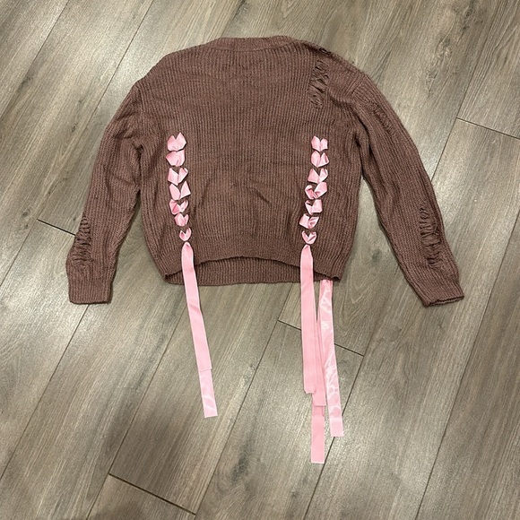 Distressed Knit Ribbon Sweater - Picture 2 of 2